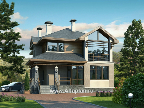 «Вектор» - проект двухэтажного дома из газобетона, с кабинетом, с террасой и с панорамными окнами - превью дополнительного изображения №1