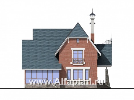 «Лавиери» - проект двухэтажного дома из кирпича, с изящным крыльцом и эркером - превью фасада дома