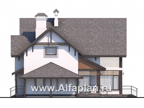 «Арматор»- современный проект дома с мансардой, с террасой и лоджией, с навесом на1  авто. - превью фасада дома