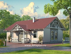 Проект одноэтажного каркасного дома, 2 спальни, с террасой, дача, коттедж для семейного отдыха