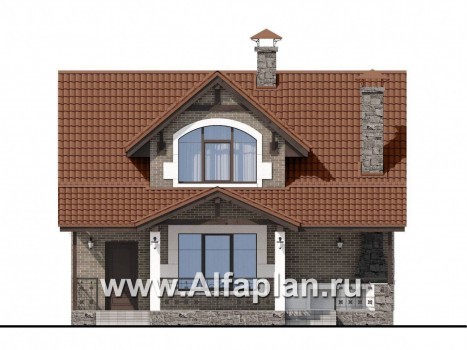 Проекты домов Альфаплан - "Отдых" - проект дома для дачи с мансардой и большой террасой - превью фасада №4