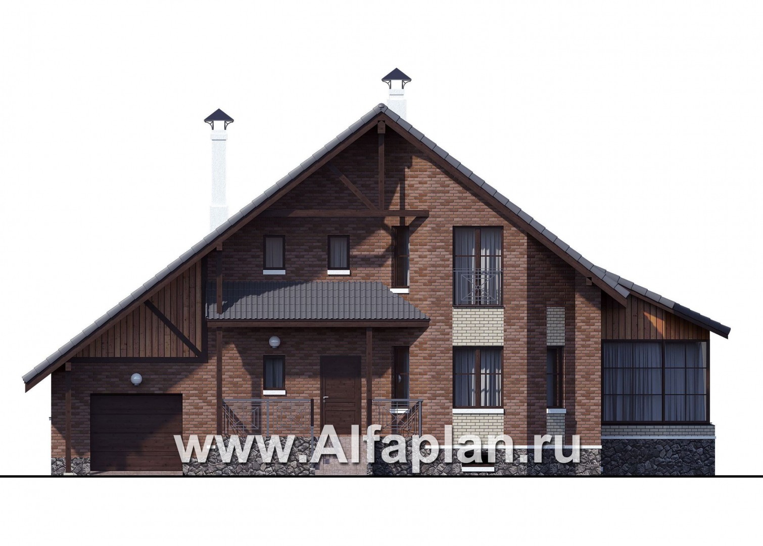 Проекты домов Альфаплан - «Регенсбург Плюс» - коттедж с цокольным этажом и верандой - изображение фасада №1