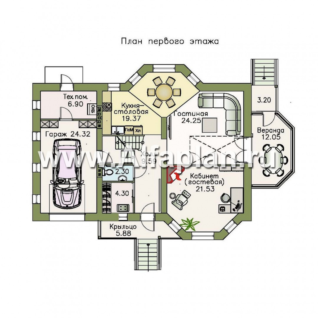 Проекты домов Альфаплан - «Регенсбург Плюс» - коттедж с цокольным этажом и верандой - план проекта №2