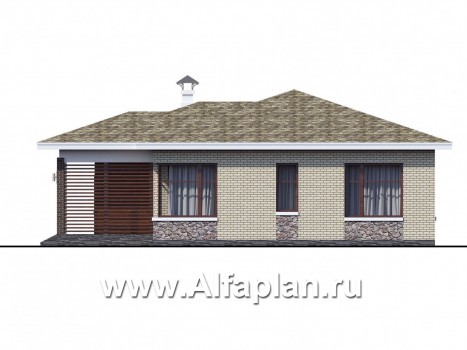 Проекты домов Альфаплан - Проект одноэтажного дома с угловыми окнами - превью фасада №2