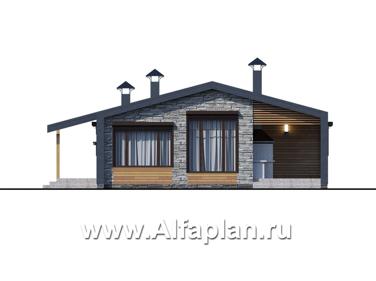 Проекты домов Альфаплан - «Йота» - каркасный дом с сауной - изображение фасада №1