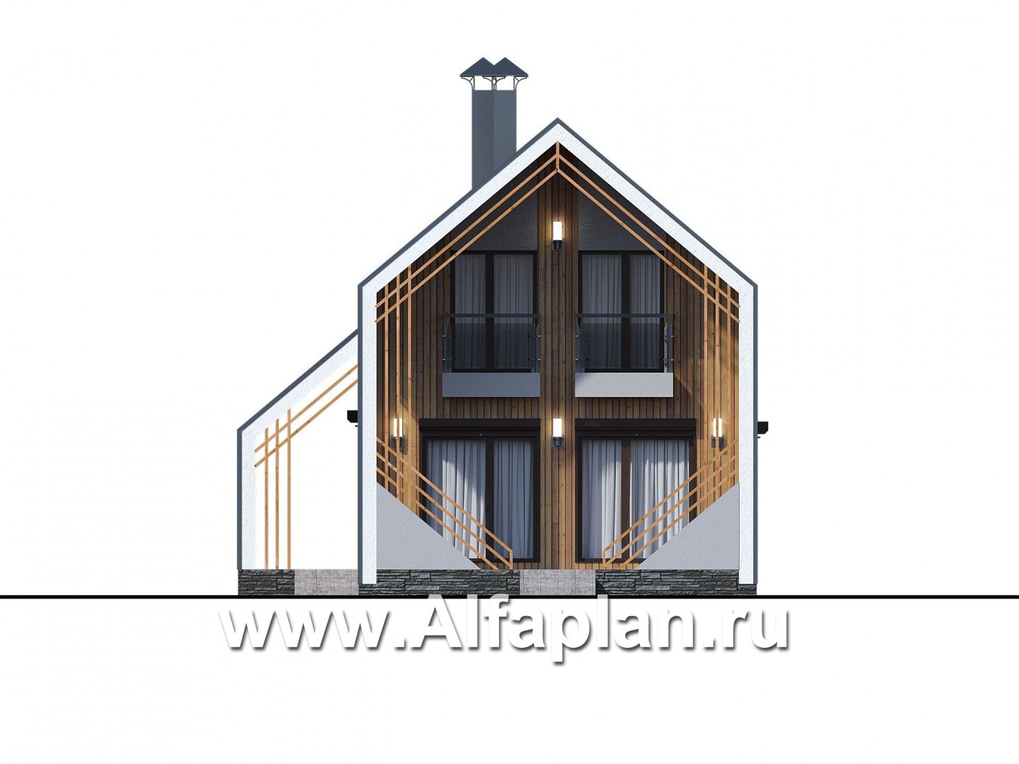 Проекты домов Альфаплан - «Сигма» - стильный двухэтажный каркасный дом - изображение фасада №1