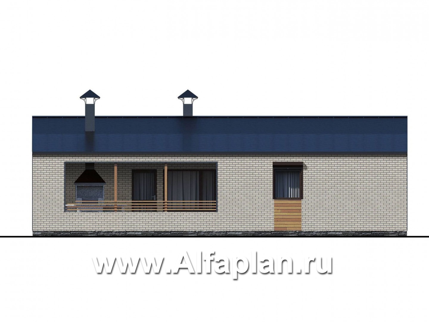 Проекты домов Альфаплан - «Йота» - каркасный дом с двускатной кровлей. Увеличены спальни - изображение фасада №2