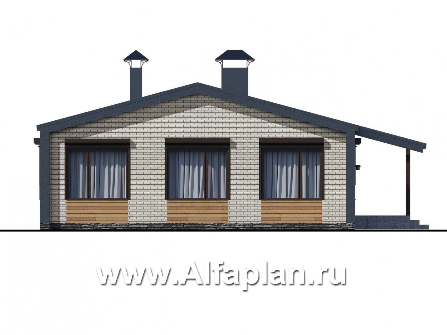 Проекты домов Альфаплан - «Йота» - каркасный дом с двускатной кровлей. Увеличены спальни - изображение фасада №4