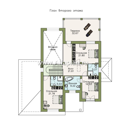 «Привилегия» - проект двухэтажного дома из кирпиечй, с двусветной гостиной, с террасой, с гаражом на 2 авто - превью план дома