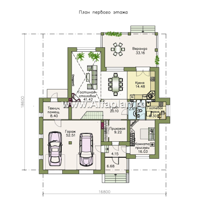 «Привилегия» - проект двухэтажного дома из кирпиечй, с двусветной гостиной, с террасой, с гаражом на 2 авто - превью план дома