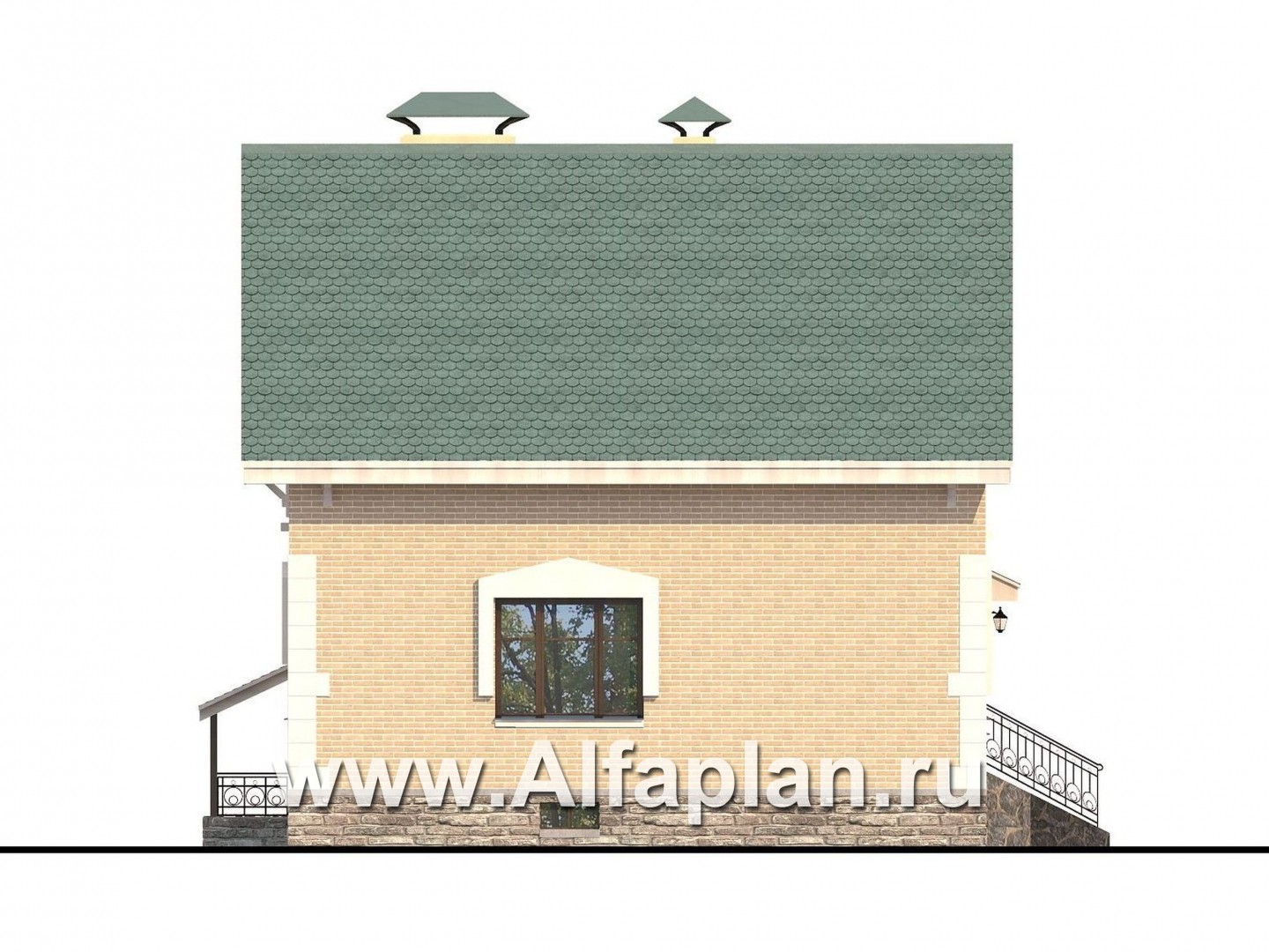 Проекты домов Альфаплан - Дом из газобетона «Оптима плюс» с подвалом - изображение фасада №3