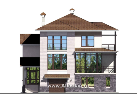 Проекты домов Альфаплан - «Светлые времена» - респектабельный особняк с большими окнами - превью фасада №1
