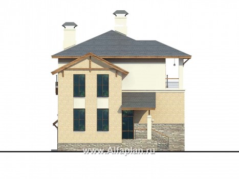 Проекты домов Альфаплан - Дом из газобетона «Аура» в современном стиле - превью фасада №3