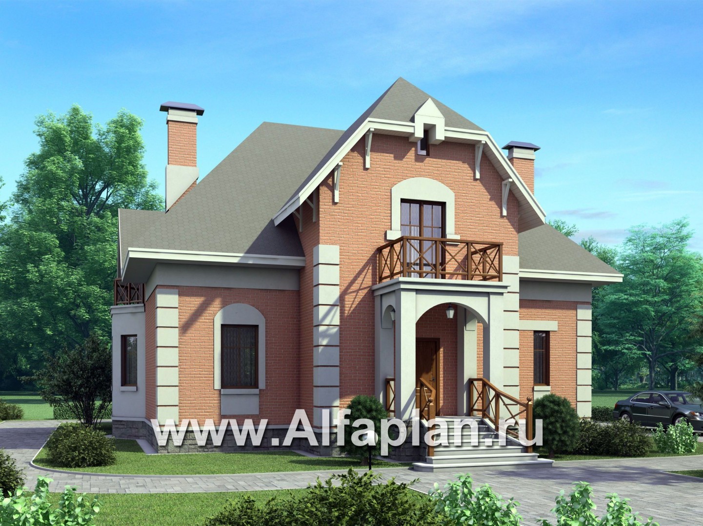Проекты домов Альфаплан - «Ноблесса»  - коттедж в стиле «Петровское барокко» - основное изображение