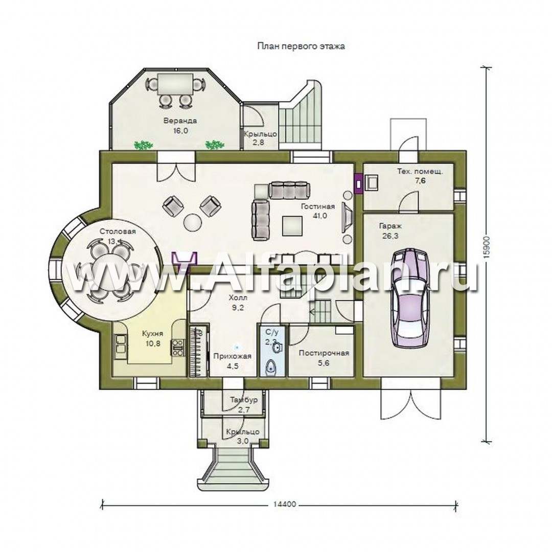 Проекты домов Альфаплан - «Эвита» - респектабельный дом с гаражом - изображение плана проекта №1