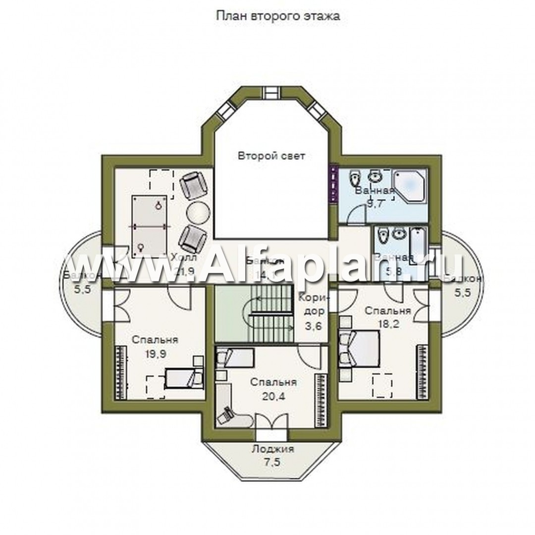 Проекты домов Альфаплан - «Белта» -  двухэтажный коттедж в романтическом стиле - план проекта №2