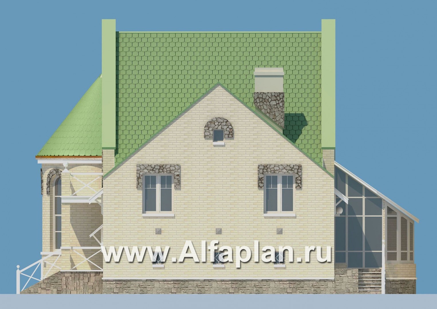 Проекты домов Альфаплан - «Онегин» - представительный загородный дом в стиле замка - изображение фасада №2