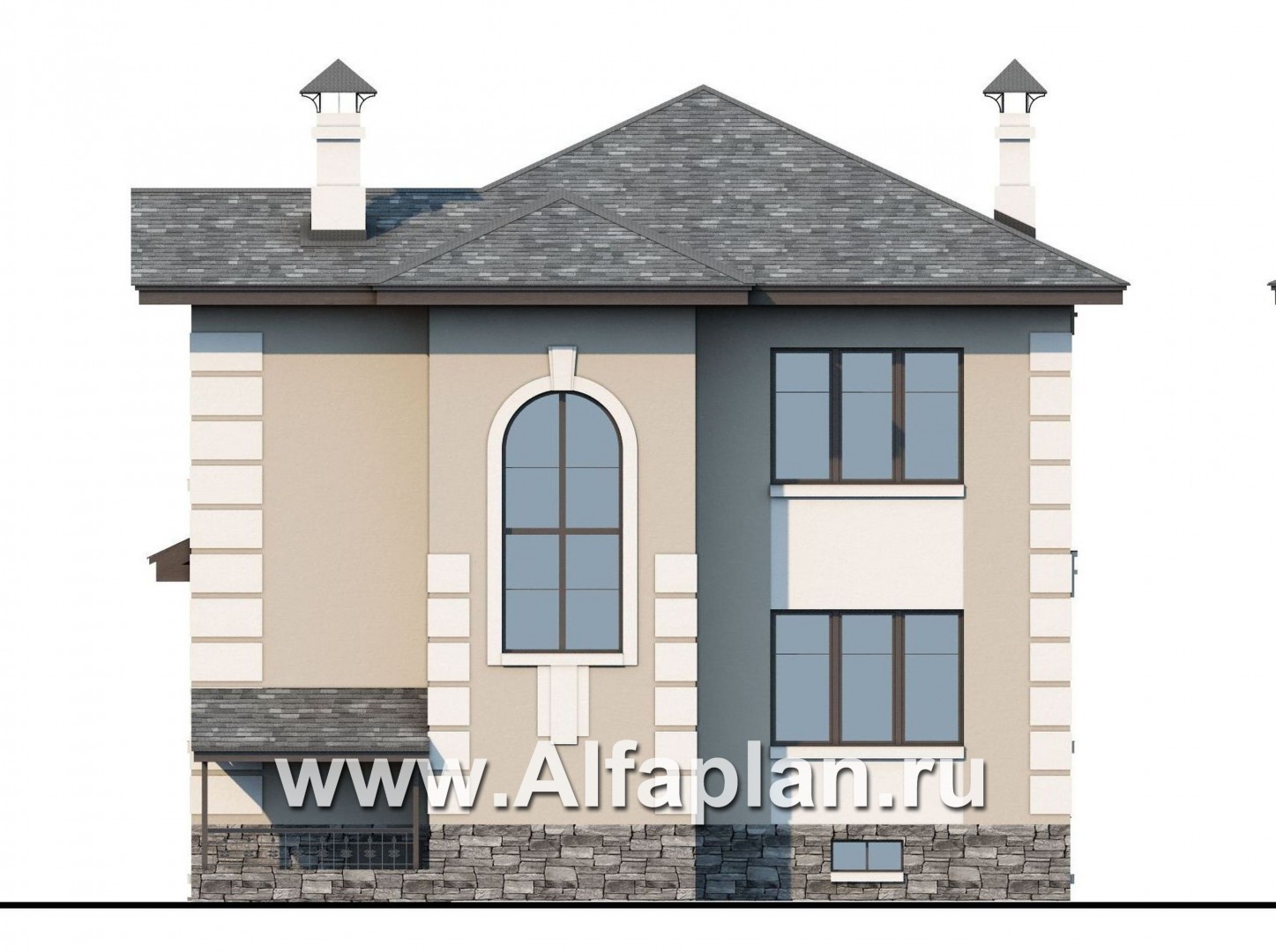 Проекты домов Альфаплан - «Знаменка плюс» - удобный и компактный коттедж с цоколем - изображение фасада №4
