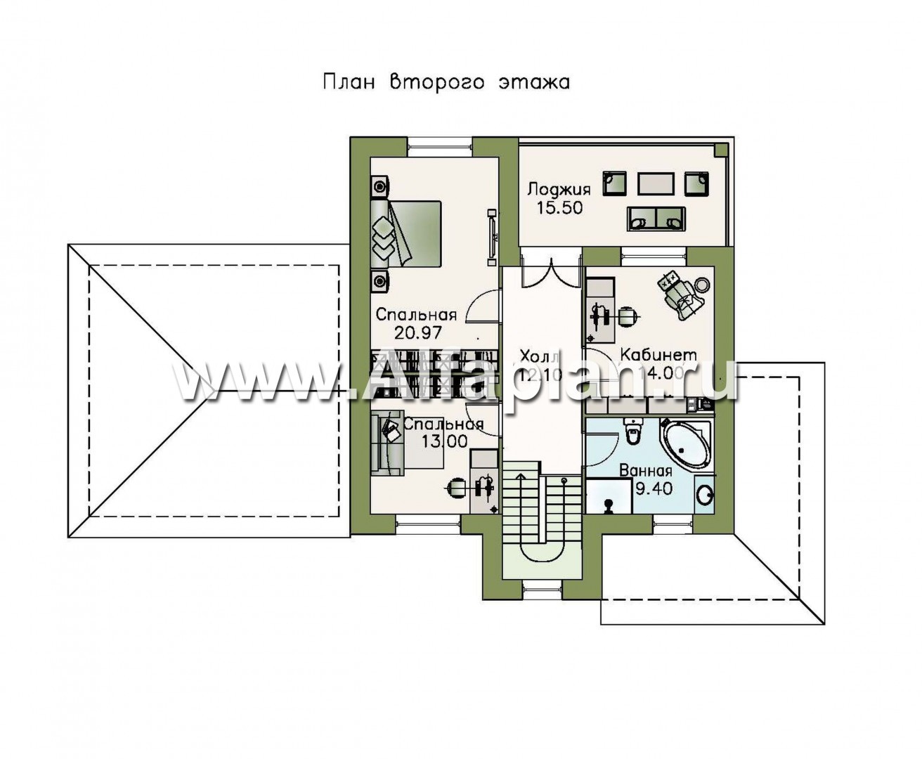 Проекты домов Альфаплан - «Кваренги» - коттедж с террасой и навесом для машины - изображение плана проекта №2