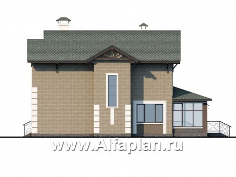 «Традиция» - проект двухэтажного дома, планировка с кабинетом на 1 эт  и с террасой, гараж на 1 авто - превью фасада дома