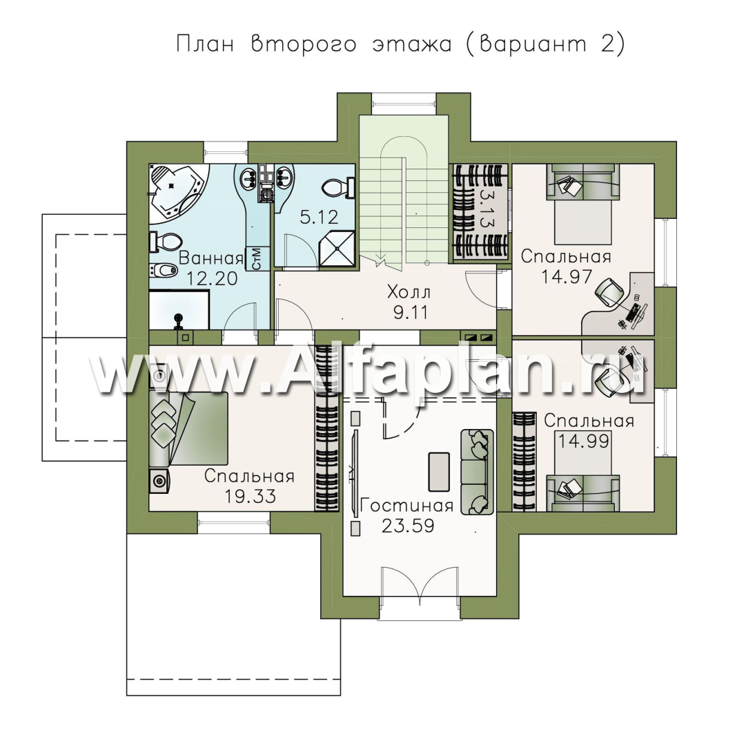 Проекты домов Альфаплан - «Ясная поляна» - удобный коттедж для большой семьи с бильярдной - план проекта №3