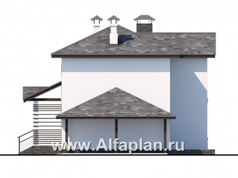 Проекты домов Альфаплан - Кирпичный дом «Панорама» с гаражом навесом - превью фасада №2