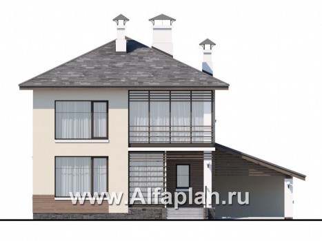 «Эволюция» - проект двухэтажного дома, с балконом, навес на 1 авто, в современном стиле - превью фасада дома