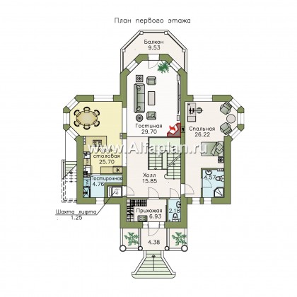 Проекты домов Альфаплан - «Головин плюс» - аристократический коттедж с бассейном в цоколе - превью плана проекта №2