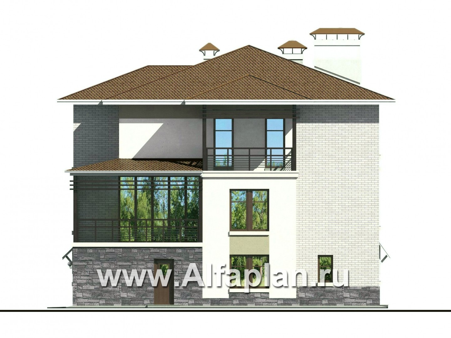 Проекты домов Альфаплан - «Светлые времена» - респектабельный особняк с большими окнами - изображение фасада №2