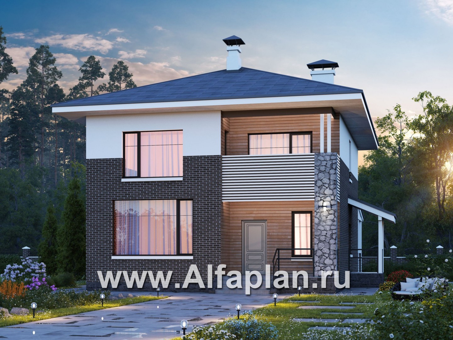 Проекты домов Альфаплан - «Сектор счастья» - стильный и компактный дом для большой семьи - основное изображение