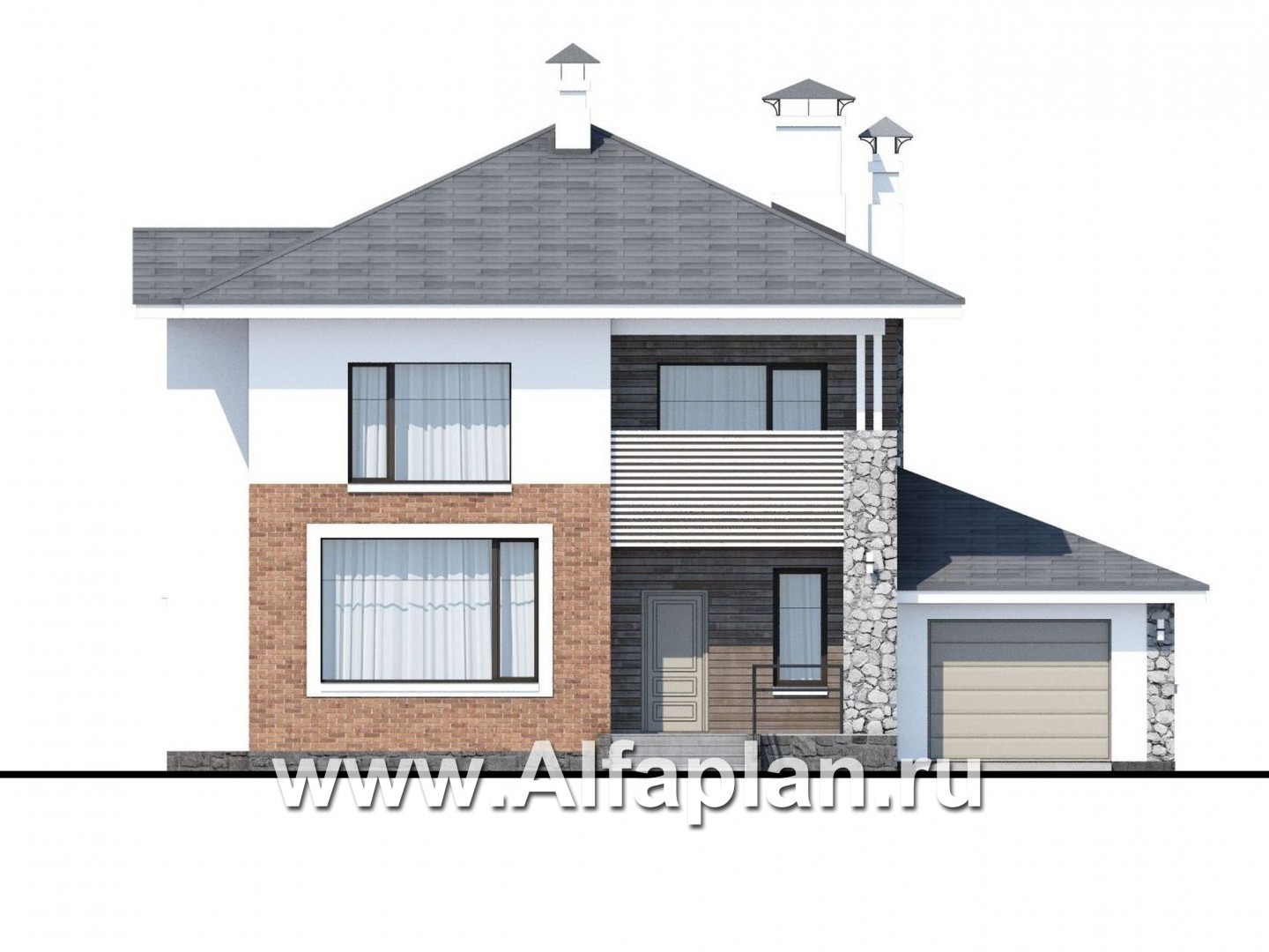 Проекты домов Альфаплан - «Сектор счастья» - стильный современный дом с гаражом - изображение фасада №1
