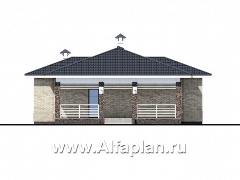 «Муза» - проект одноэтажного дома из кирпича, с террасой, в современном стиле - превью фасада дома