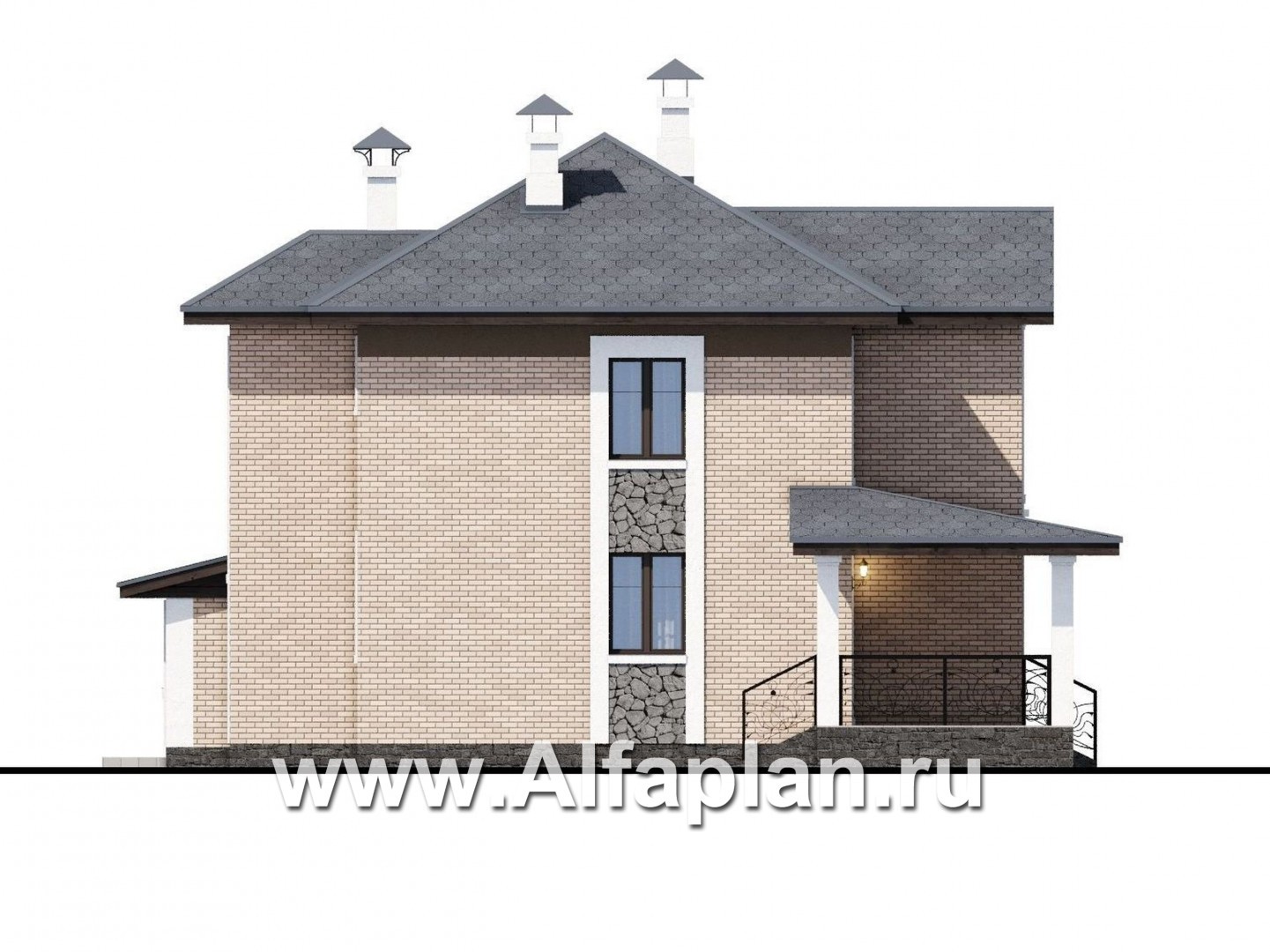 Проекты домов Альфаплан - «Модерн» - изящный коттедж с гаражом в стиле Серебряного века - изображение фасада №3
