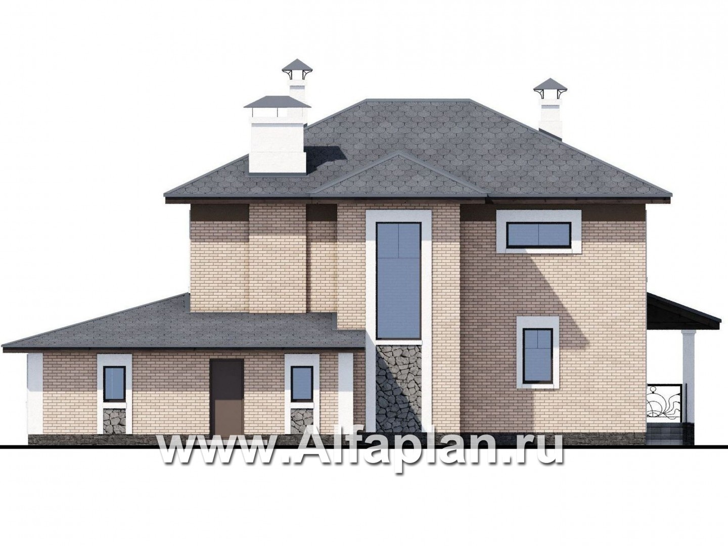 Проекты домов Альфаплан - «Модерн» - изящный коттедж с гаражом в стиле Серебряного века - изображение фасада №4