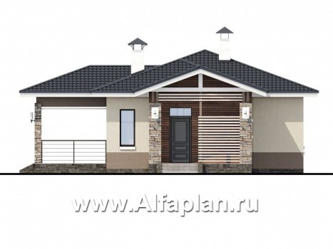 Проекты домов Альфаплан - «Мелета» - компактный и уютный одноэтажный дом с двумя спальнями - превью фасада №1