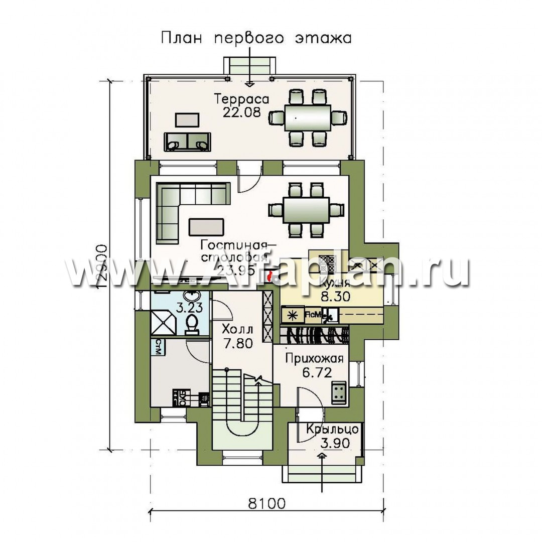 Проекты домов Альфаплан - «Рациональ» - компактный коттедж с плоской кровлей - изображение плана проекта №1