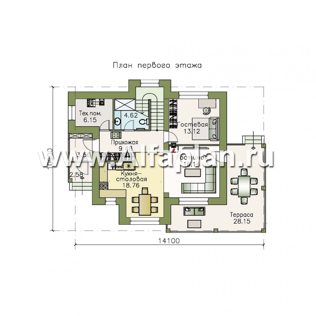 Проекты домов Альфаплан - 792А «Стимул» - проект стильного двухэтажного дома - изображение плана проекта №1