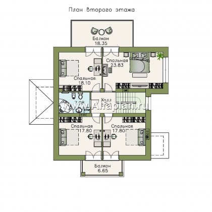 Проекты домов Альфаплан - «Брилланте» - яркий  коттедж из кирпичей с пирамидальной кровлей - превью плана проекта №2
