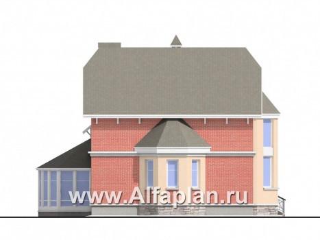 «Фаворит» - проект двухэтажного дома, планировка с эркером и двусветной гостиной, навес для авто - превью фасада дома