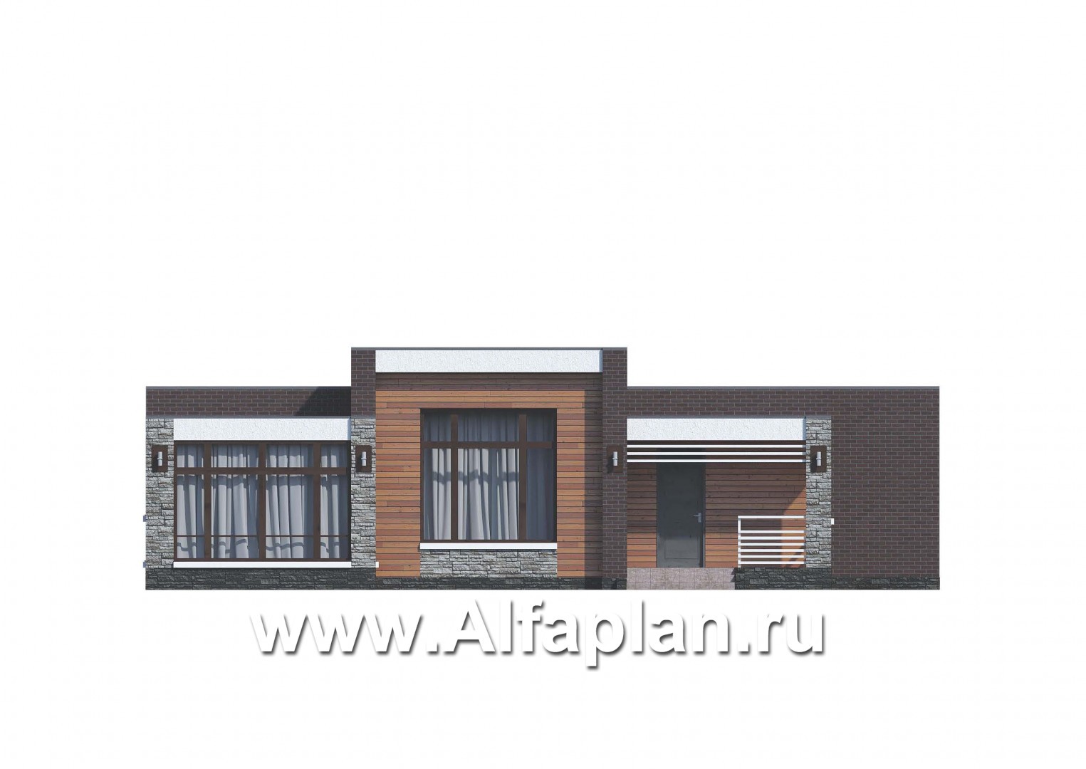 Проекты домов Альфаплан - «Эрато» — одноэтажный дом с плоской кровлей - изображение фасада №1