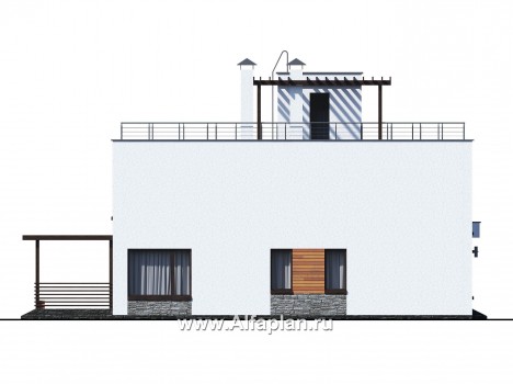 Проекты домов Альфаплан - «Золотой ключик» — современный дом с плоской эксплуатируемой кровлей - превью фасада №4