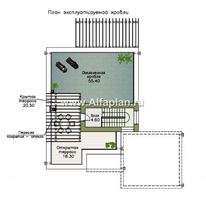 Проекты домов Альфаплан - «Золотой ключик» — современный дом с плоской эксплуатируемой кровлей и гаражом-навесом - превью плана проекта №3