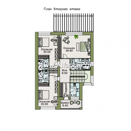 Проекты домов Альфаплан - "Золотой ключик" - план дома, где все спальни с душевыми - превью плана проекта №2