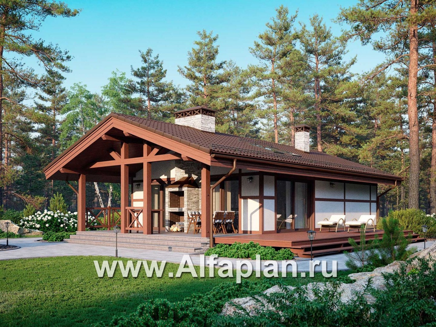 Проект бани с террасой, дом для отдыха, дача - основное изображение