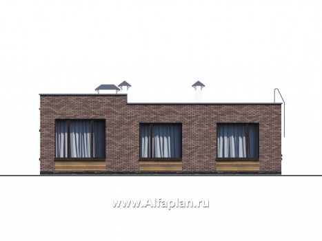 «Фортис» - проект одноэтажного дома с плоской кровлей, и грилем на террасе, в стиле минимализм - превью фасада дома