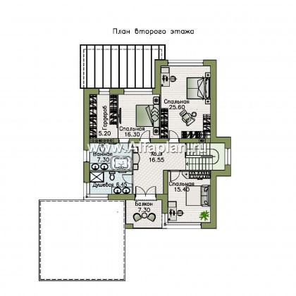 Проекты домов Альфаплан - «Престиж» - проект удобного и просторного дома с плоской кровлей, и гаражом-навесом - превью плана проекта №2