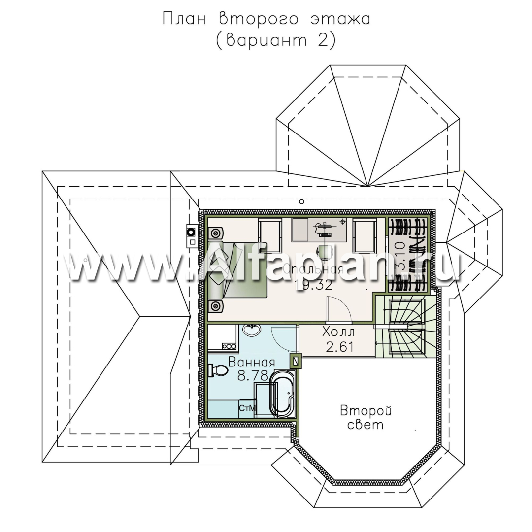 Проекты домов Альфаплан - «Душечка» - небольшой дом с мансардой и гаражом - изображение плана проекта №3