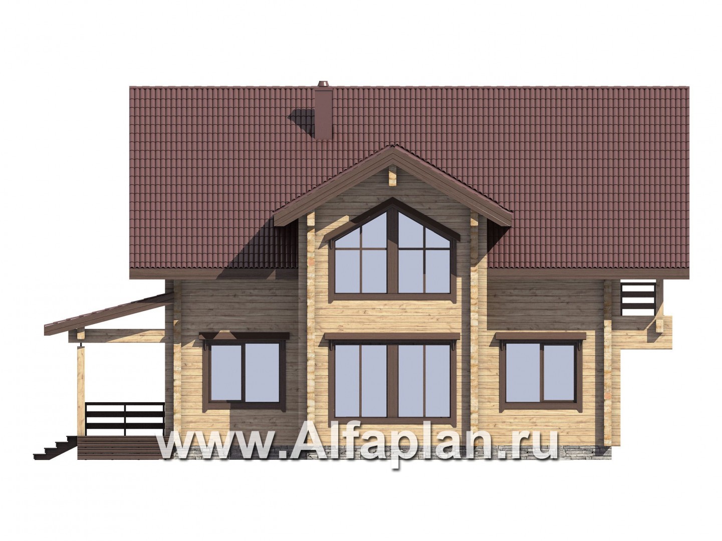 Проекты домов Альфаплан - Проект деревянного дома для большой семьи - изображение фасада №2