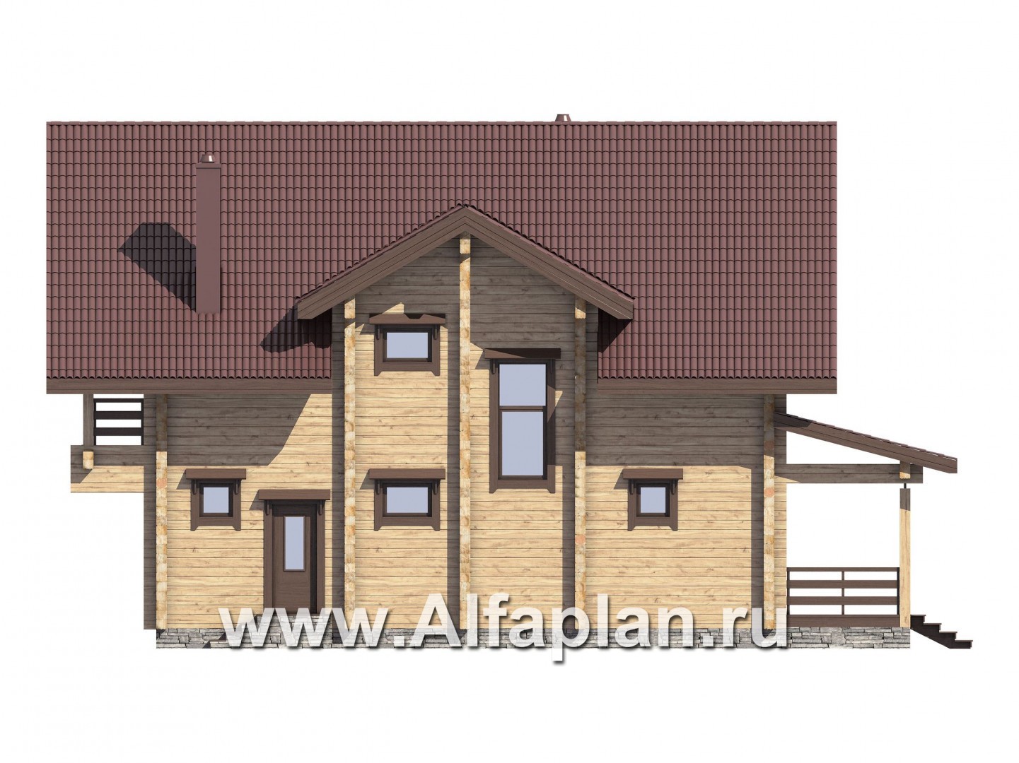 Проекты домов Альфаплан - Проект деревянного дома для большой семьи - изображение фасада №4