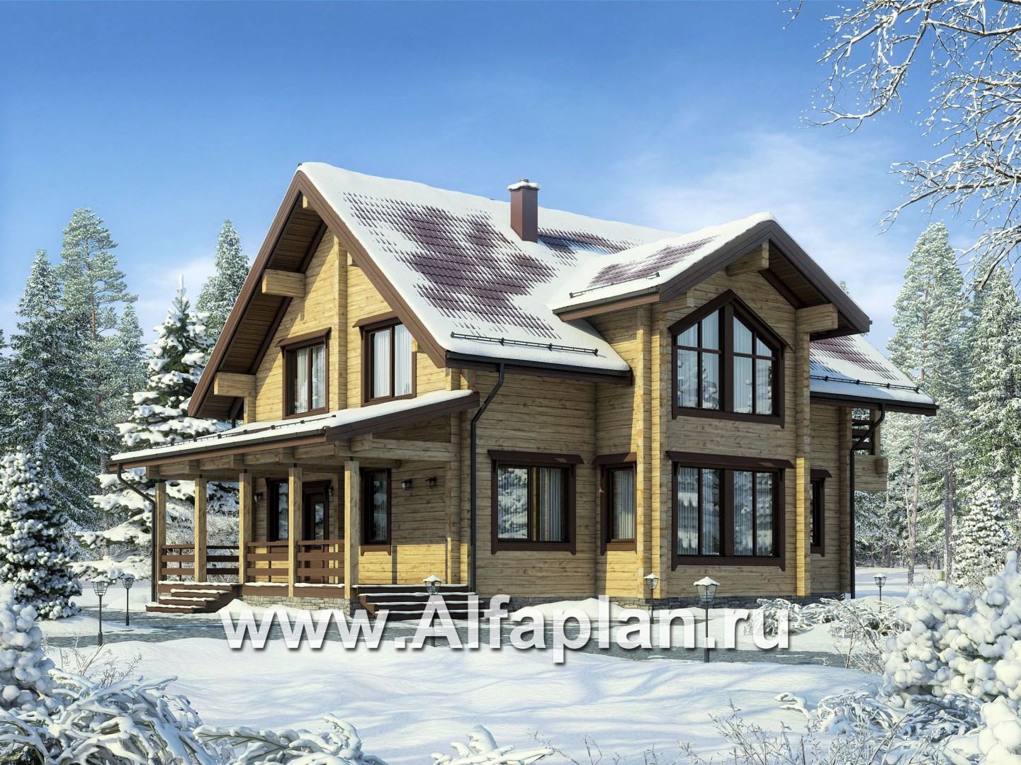 Проекты домов Альфаплан - Проект деревянного дома для большой семьи - основное изображение